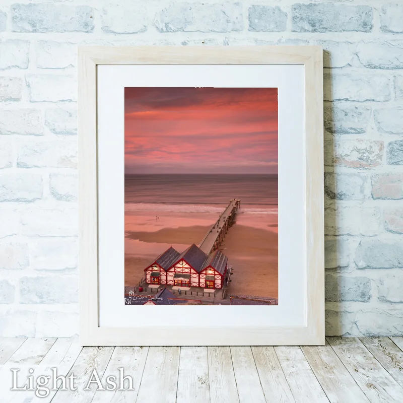 Pink Sunset At Saltburn Pier 2 Pink Sunset At Saltburn Pier - Light-Ash-Portrait-Frame