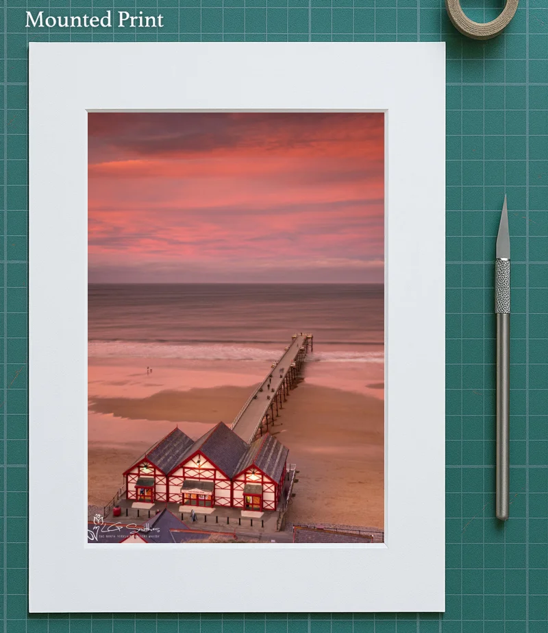 Pink Sunset At Saltburn Pier 5 Pink Sunset At Saltburn Pier - Mounted-Print-Portrait