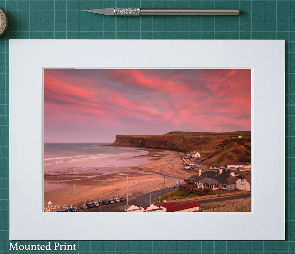 Pink Sunset Over Huntcliff 2 Pink Sunset Over Huntcliff - Landscape-Mounted-Print