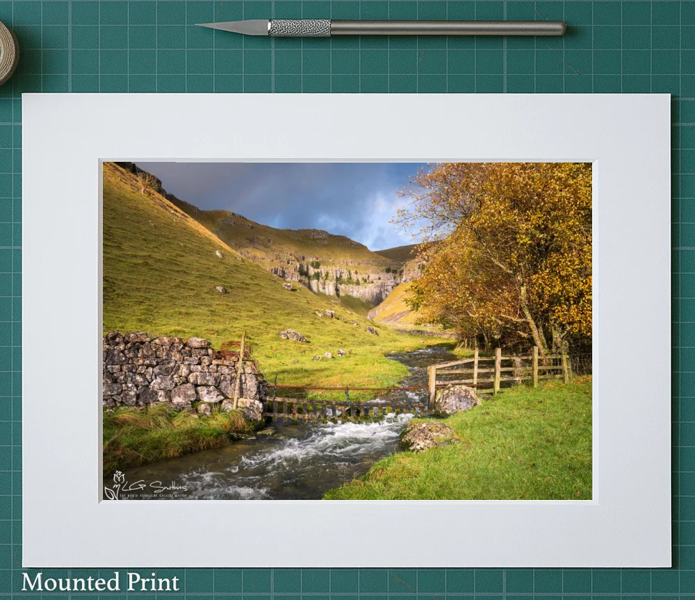 Rainbow Over Gordale Scar 2 Rainbow Over Gordale Scar - Landscape-Mounted-Print