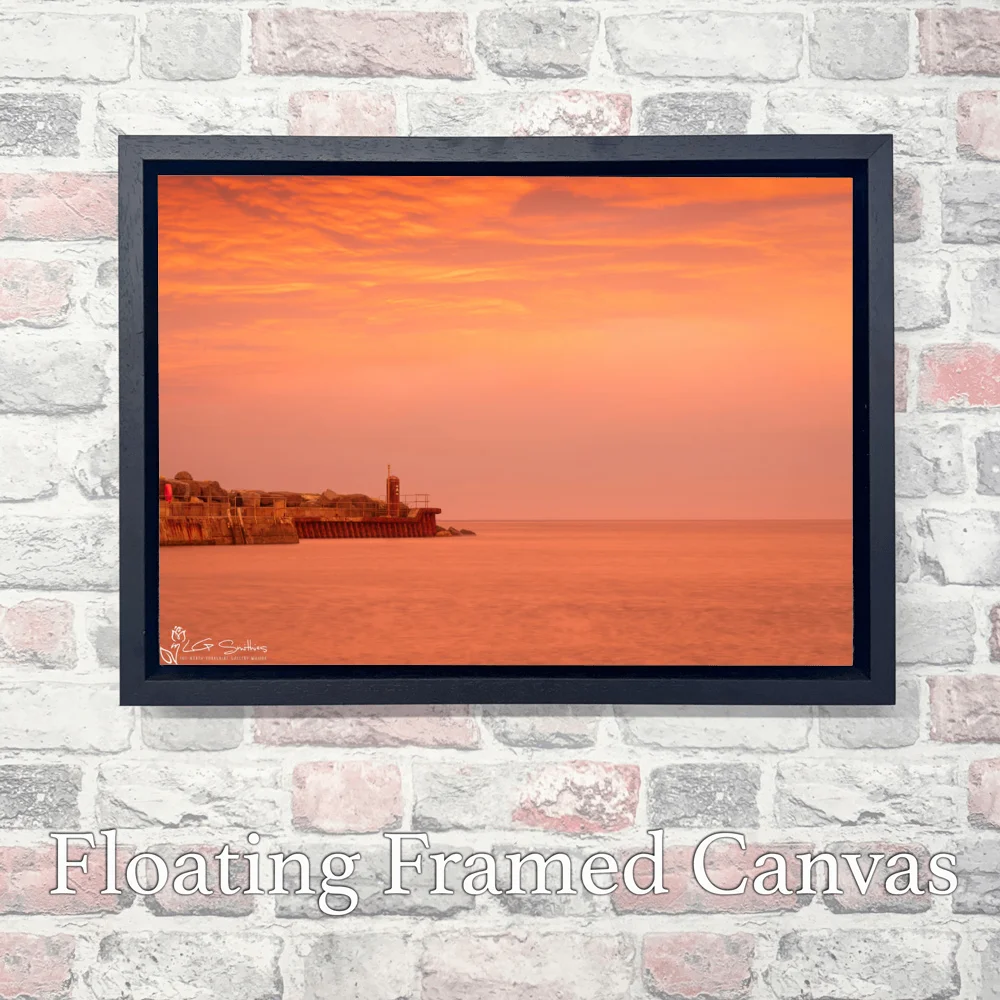 Red Sky Over Staithes Harbour 3 Red Sky Over Staithes Harbour - Landscape-Float-Frame-Canvas