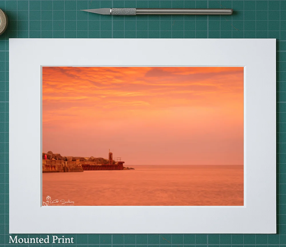 Red Sky Over Staithes Harbour 2 Red Sky Over Staithes Harbour - Landscape-Mounted-Print