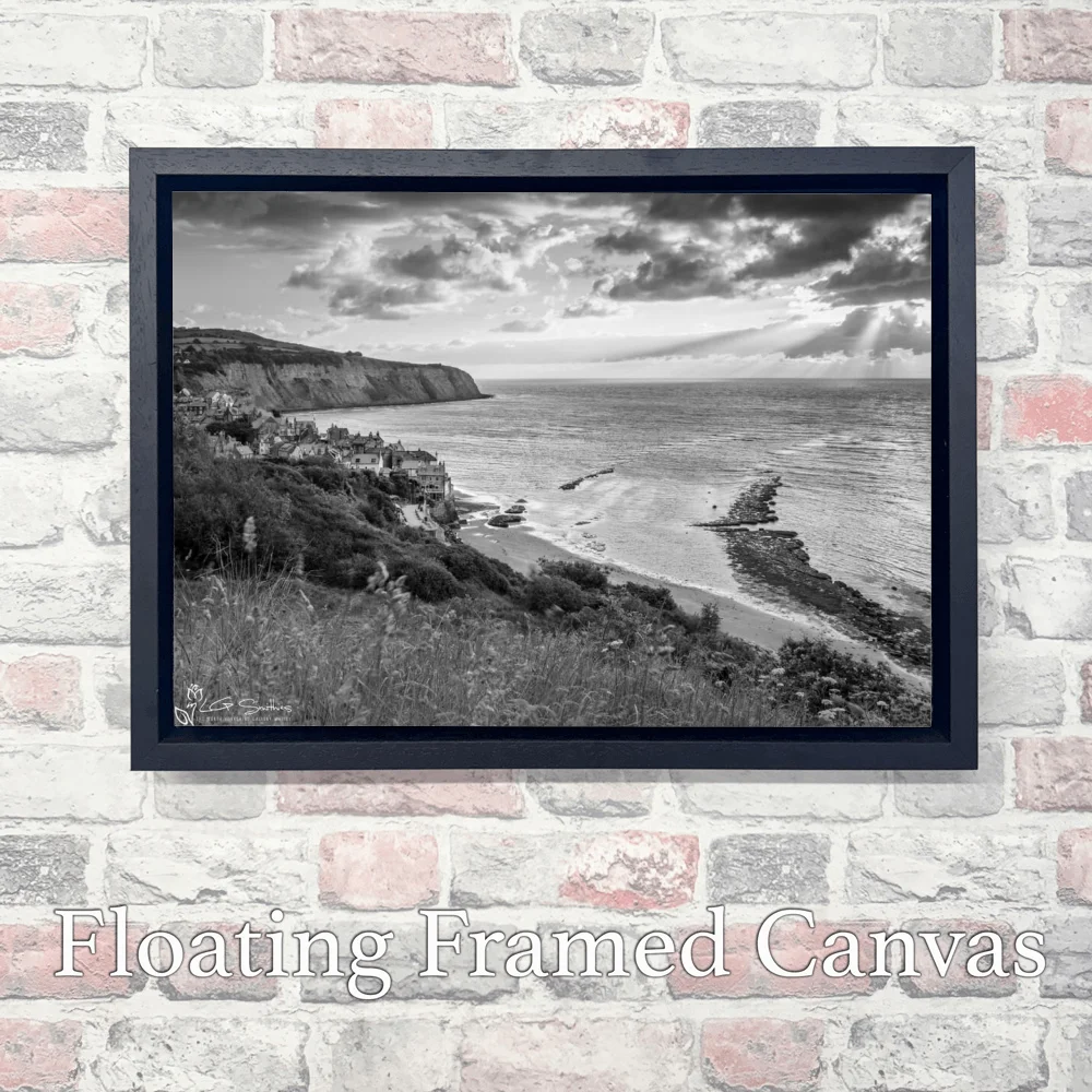 Robin Hood's Bay Black and White 3 Robin Hood's Bay Black and White - Landscape-Float-Frame-Canvas