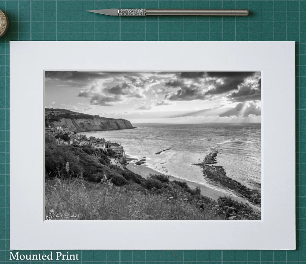Robin Hood's Bay Black and White 2 Robin Hood's Bay Black and White - Landscape-Mounted-Print