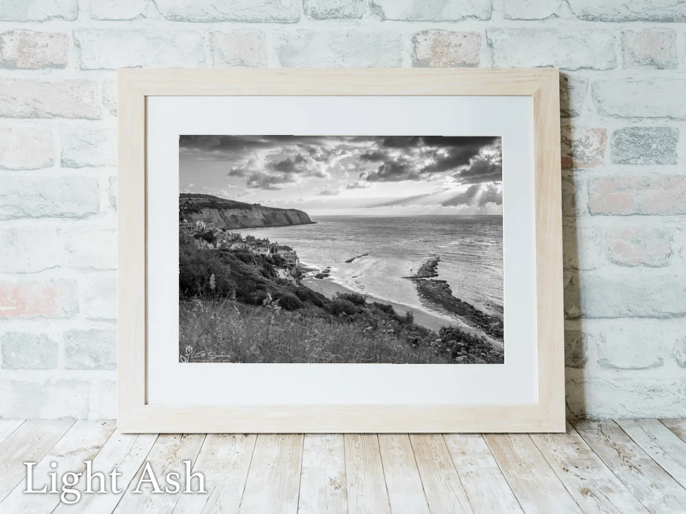 Robin Hood's Bay Black and White 5 Robin Hood's Bay Black and White - Light-Ash-Landscape-Frame