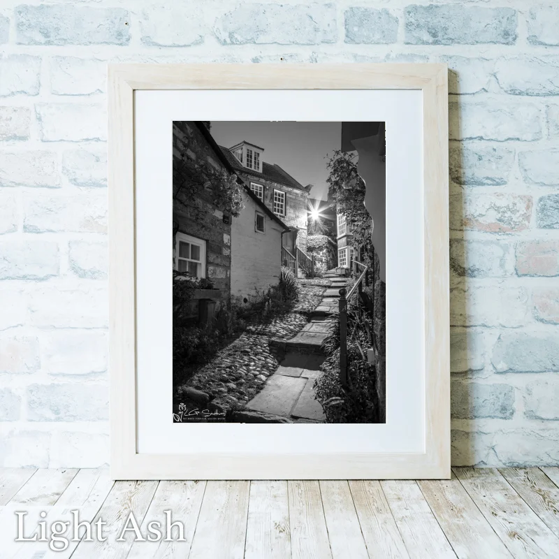 Robin Hood's Bay Cottages At Night 2 Robin Hood's Bay Cottages At Night - Light-Ash-Portrait-Frame