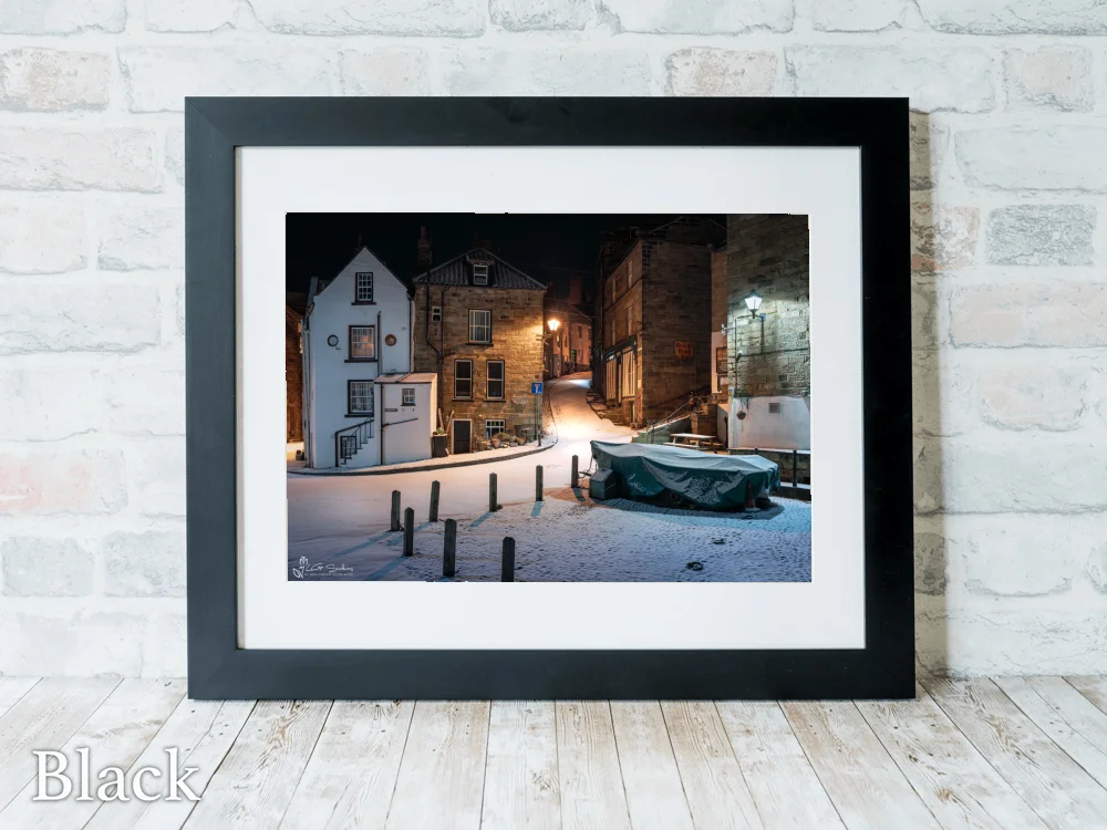 Robin Hoods Bay Snow At The Dock 6 Robin Hoods Bay Snow At The Dock - Black-Landscape-Frame