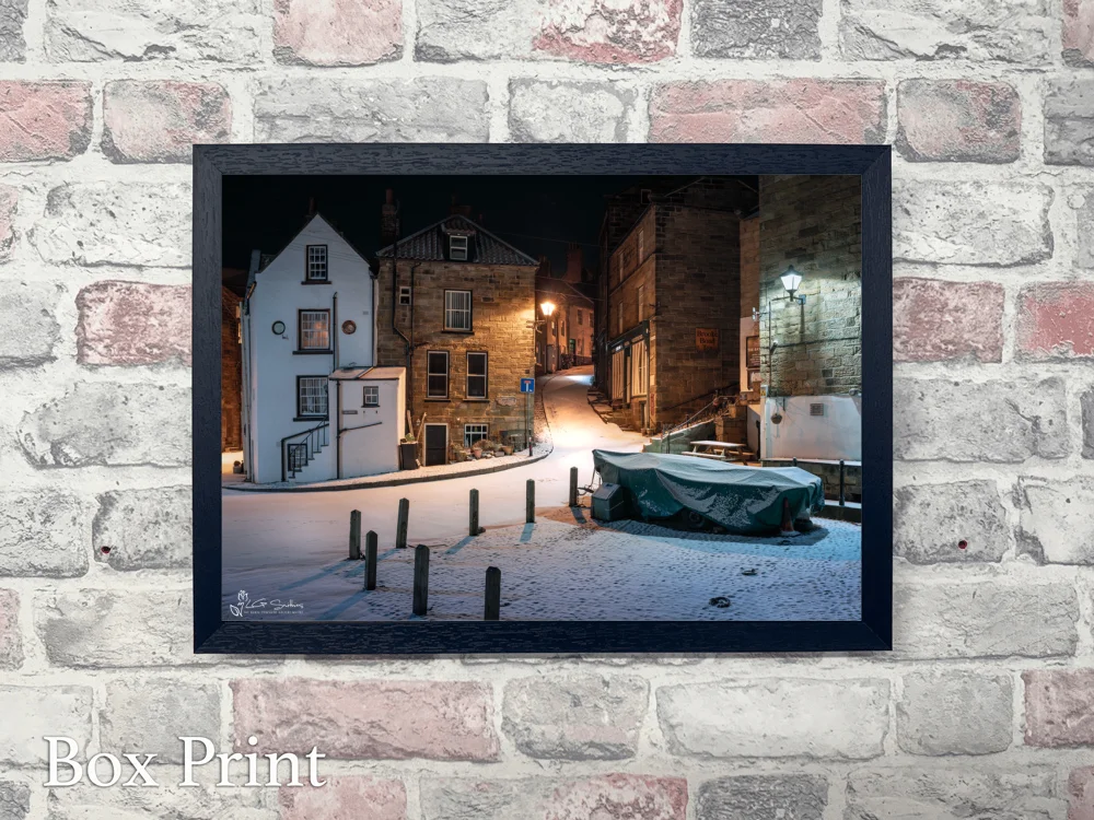 Robin Hoods Bay Snow At The Dock 4 Robin Hoods Bay Snow At The Dock - Landscape-Box-Print