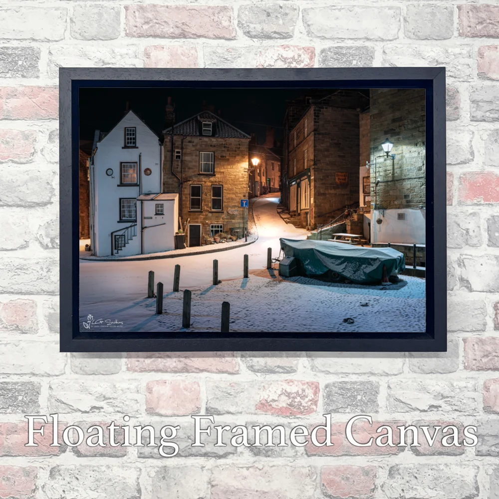 Robin Hoods Bay Snow At The Dock 3 Robin Hoods Bay Snow At The Dock - Landscape-Float-Frame-Canvas