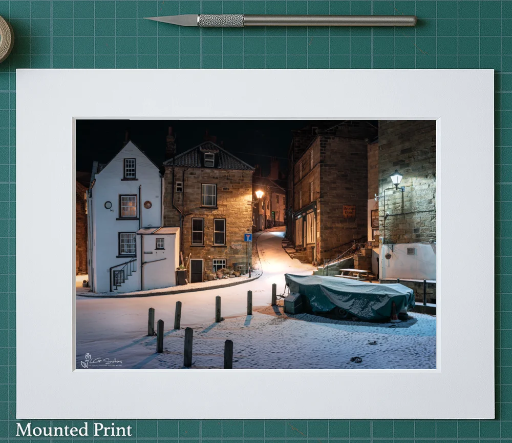 Robin Hoods Bay Snow At The Dock 2 Robin Hoods Bay Snow At The Dock - Landscape-Mounted-Print
