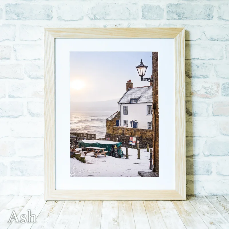 Robin Hoods Bay Snow Storm 4 Robin Hoods Bay Snow Storm - Ash-Portrait-Frame