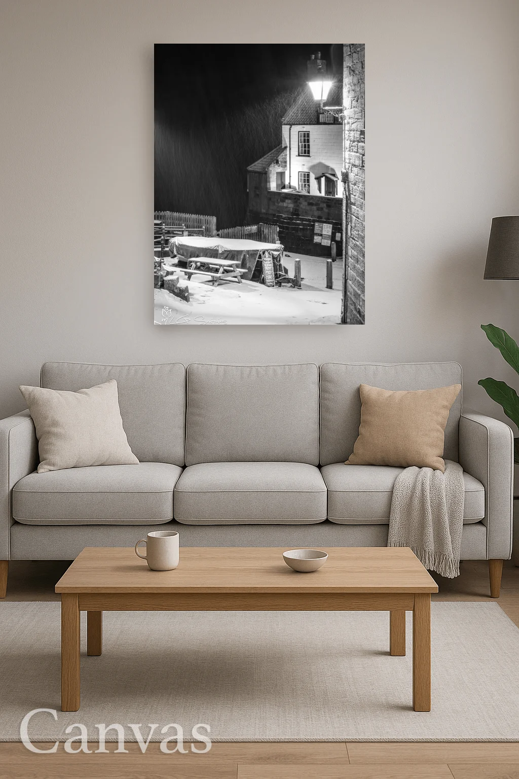 Robin Hoods Bay Snow Storm Black And White 8 Robin Hoods Bay Snow Storm Black And White - Wall-art-for-living-room-portrait