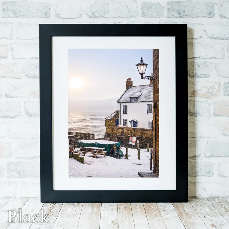 Robin Hoods Bay Snow Storm 3 Robin Hoods Bay Snow Storm - Black-Portrait-Frame