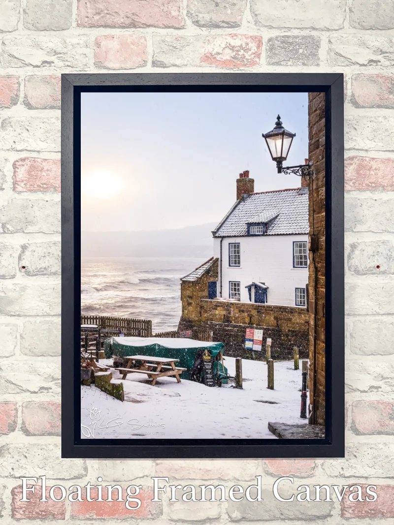 Robin Hoods Bay Snow Storm 7 Robin Hoods Bay Snow Storm - Float-Frame-Canvas-Portrait