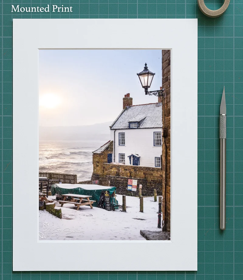 Robin Hoods Bay Snow Storm 5 Robin Hoods Bay Snow Storm - Mounted-Print-Portrait