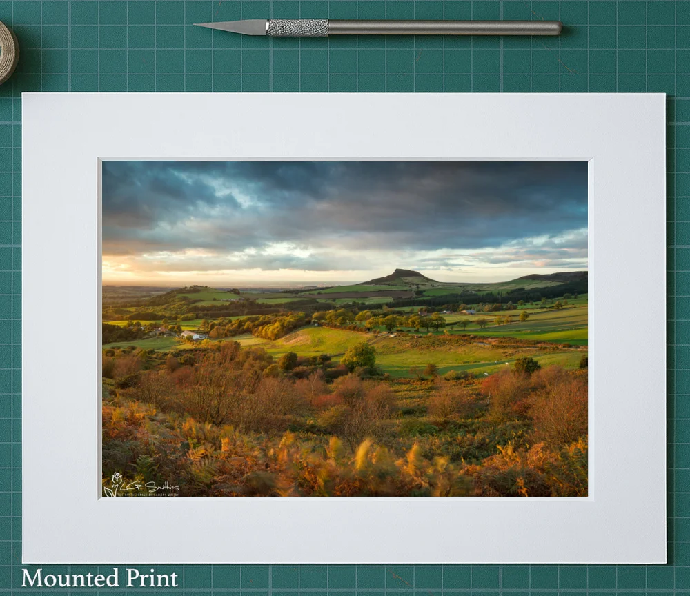 Roseberry Topping Autumn Sunset 2 Roseberry Topping Autumn Sunset - Landscape-Mounted-Print
