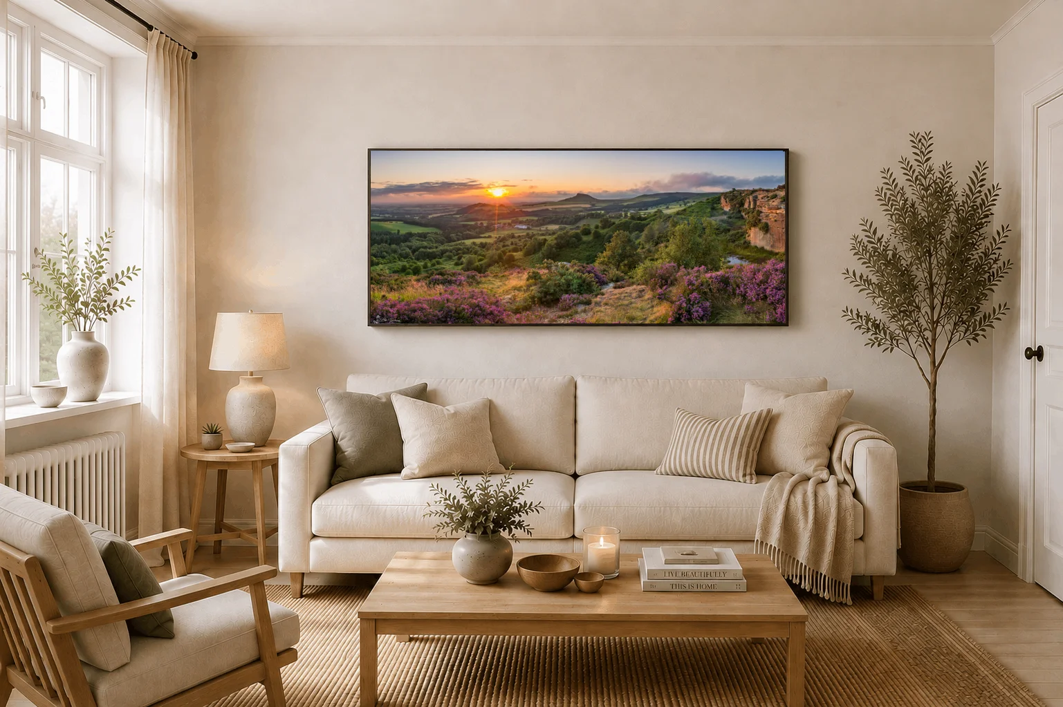 Roseberry Topping From Gribdale Panoramic 4 Roseberry Topping From Gribdale Panoramic - Large floating Framed Canvas On Display In A Living Room