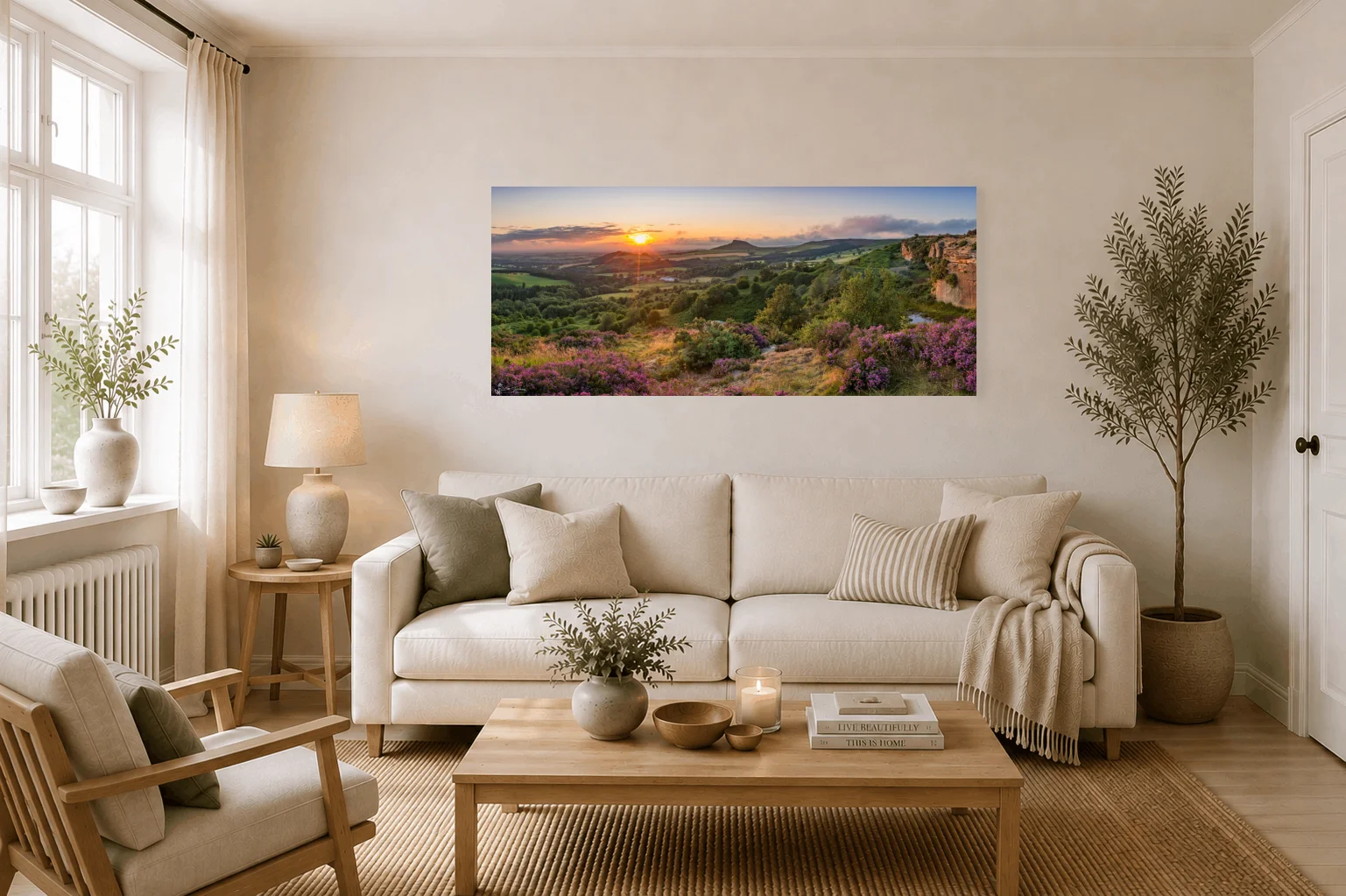 Roseberry Topping From Gribdale Panoramic 3 Roseberry Topping From Gribdale Panoramic - Large Panoramic Canvas On Display In A Living Room