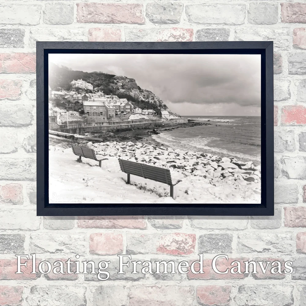 Runswick Snow Black And White 3 Runswick Snow Black And White - Landscape-Float-Frame-Canvas