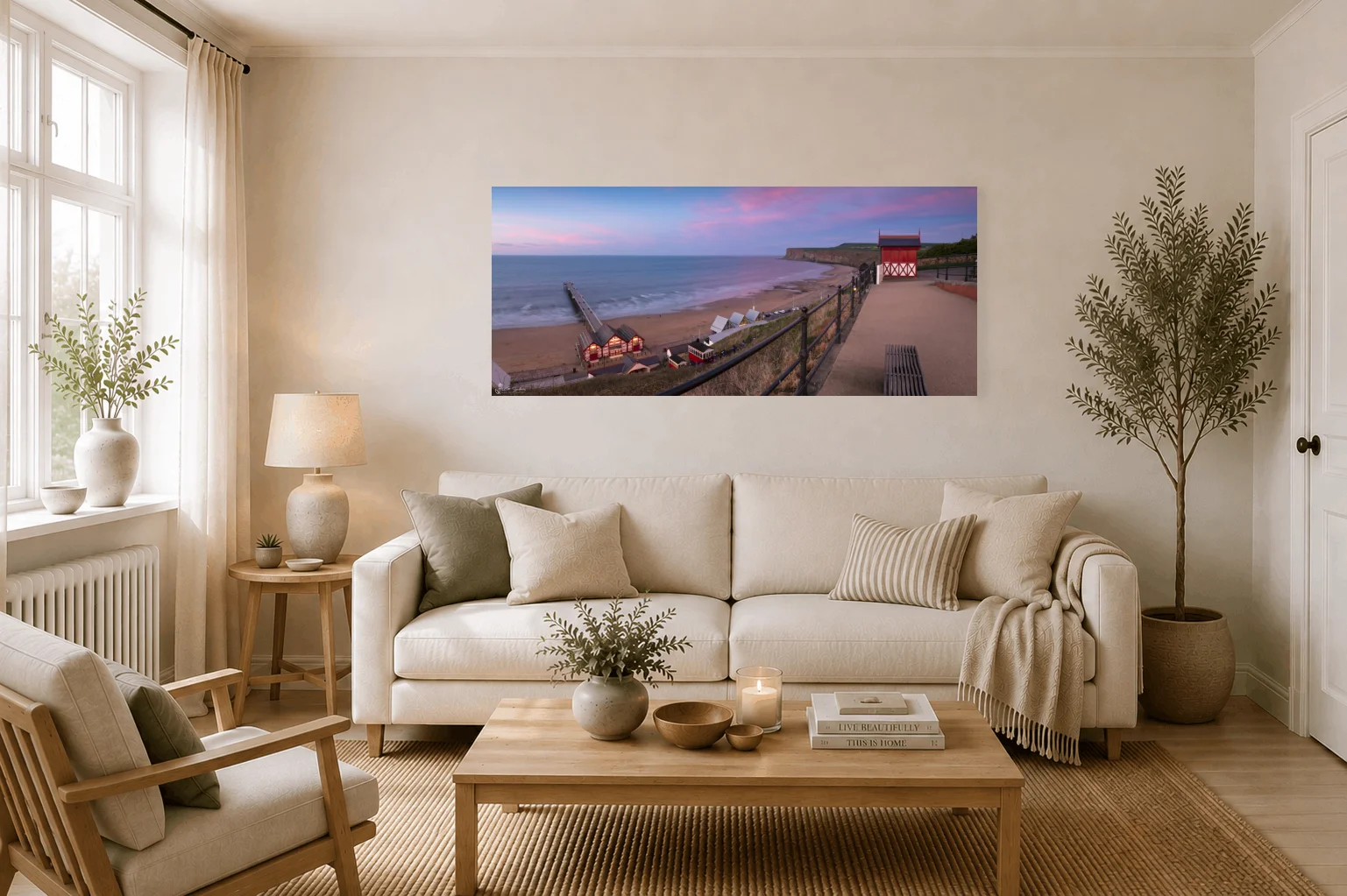 Saltburn and Huntcliff Panoramic 3 Saltburn and Huntcliff Panoramic - Large Panoramic Canvas On Display In A Living Room
