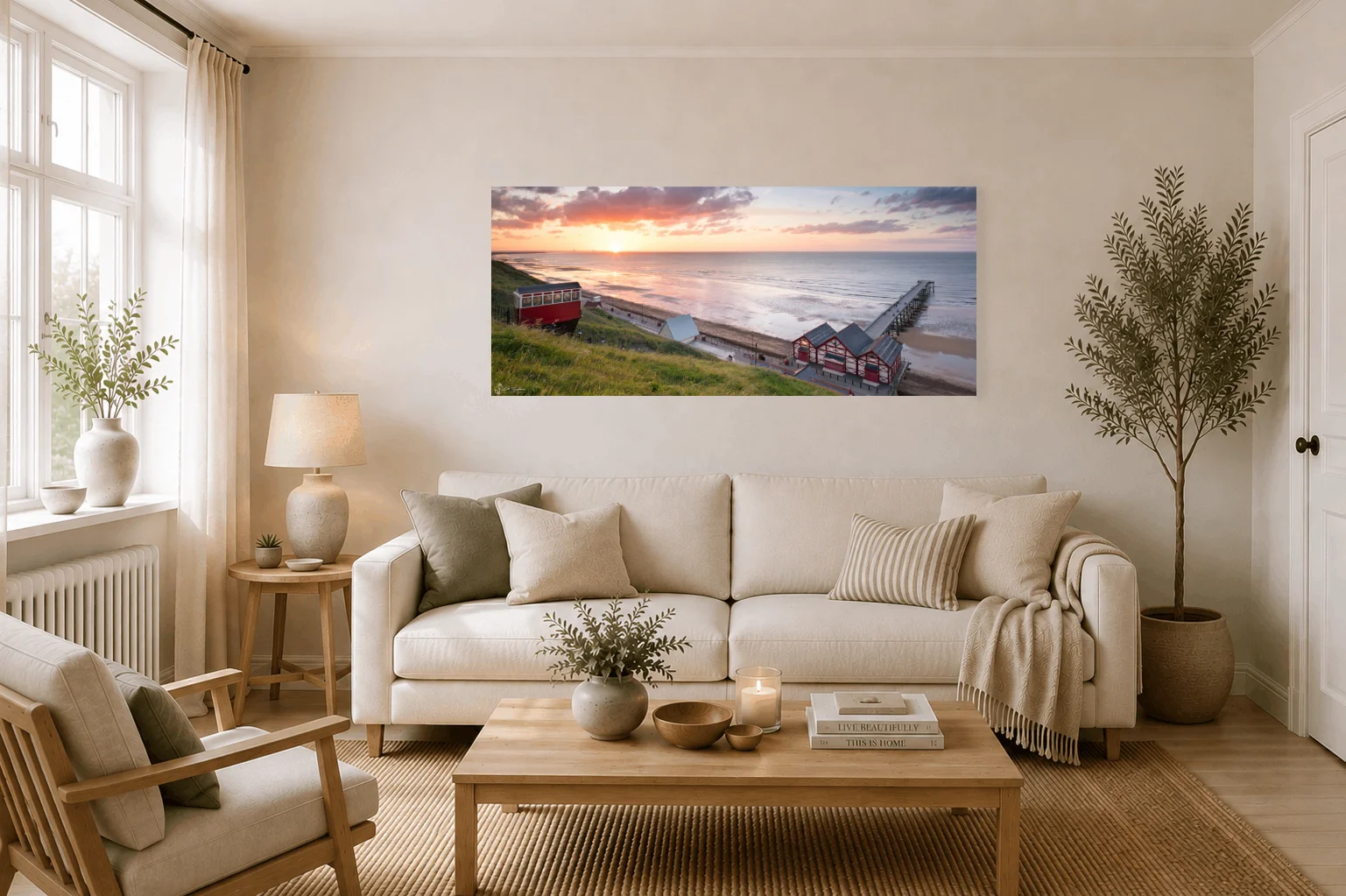 Saltburn Beach Panoramic 2 Saltburn Beach Panoramic - Large Panoramic Canvas On Display In A Living Room