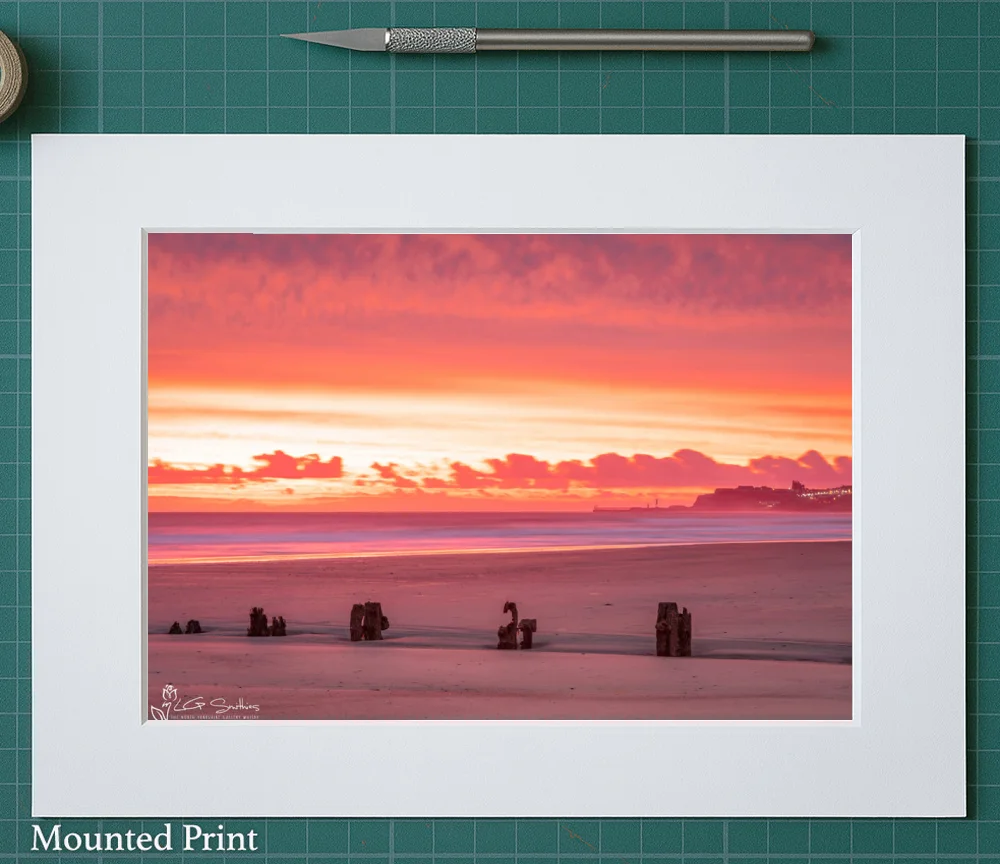 Sandsend Beach and Whitby at Dawn 2 Sandsend Beach and Whitby at Dawn - Landscape-Mounted-Print
