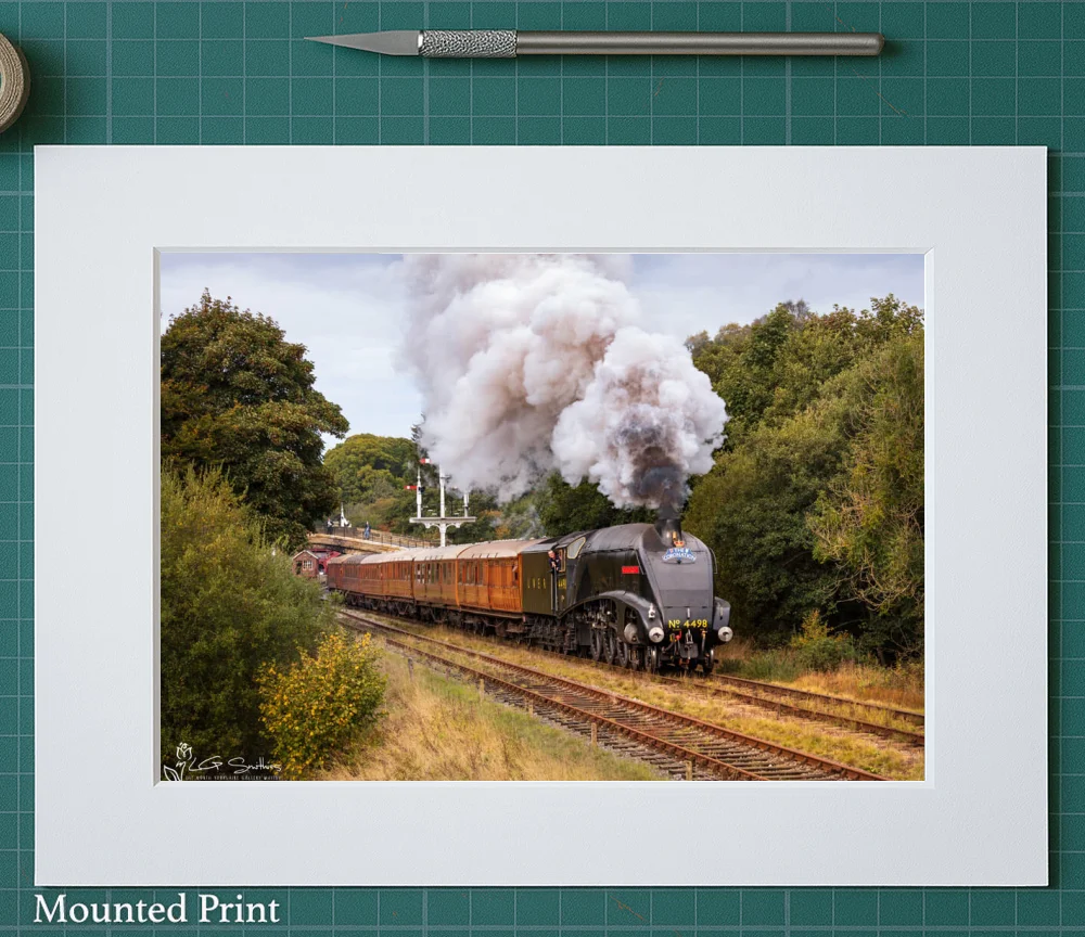 Sir Nigel Gresley Departing Goathland Station 2 Sir Nigel Gresley Departing Goathland Station - Landscape-Mounted-Print