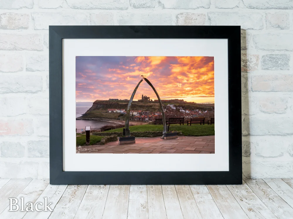 Sky On Fire At Whitby Whalebones 7 Sky On Fire At Whitby Whalebones - Black-Landscape-Frame