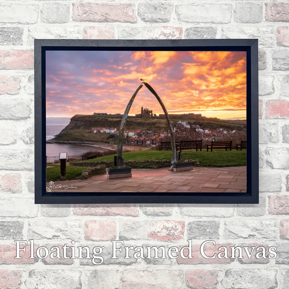 Sky On Fire At Whitby Whalebones 4 Sky On Fire At Whitby Whalebones - Landscape-Float-Frame-Canvas