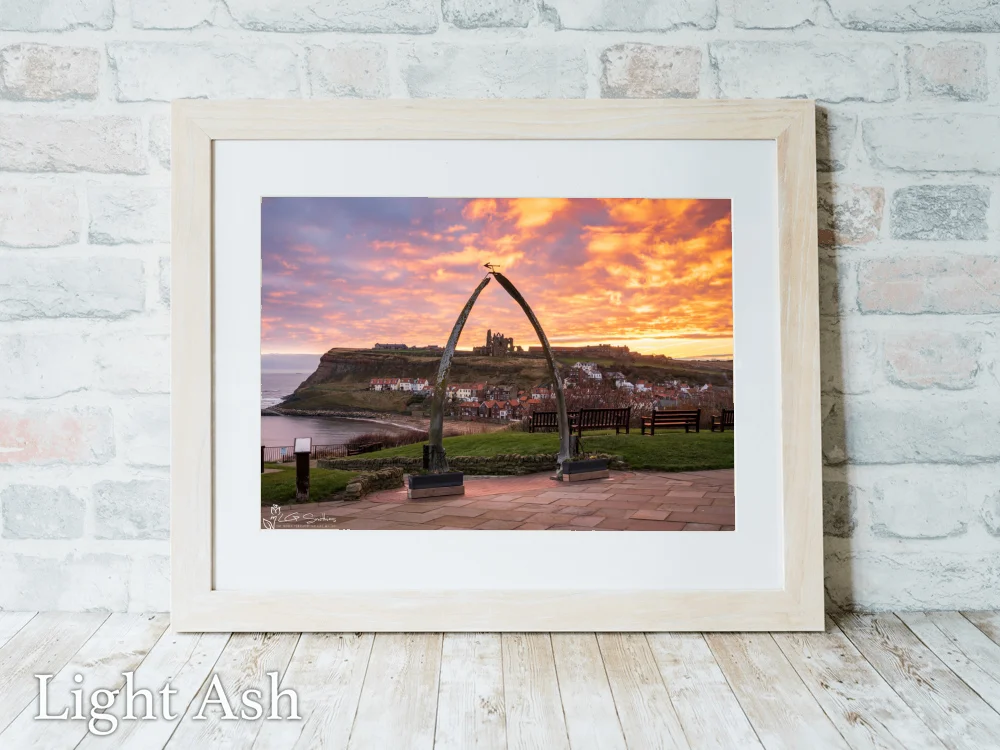 Sky On Fire At Whitby Whalebones 6 Sky On Fire At Whitby Whalebones - Light-Ash-Landscape-Frame