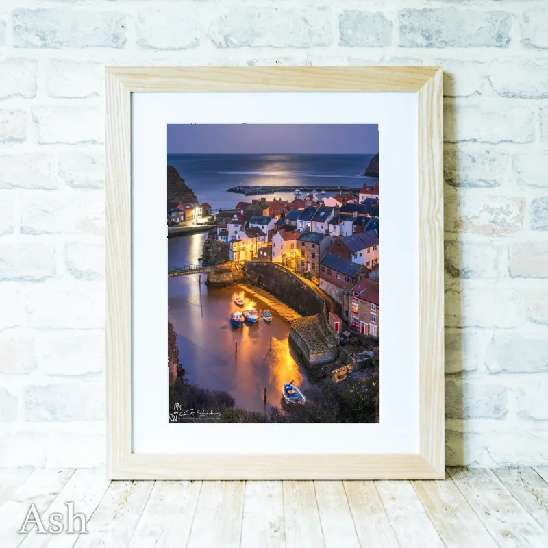 Snow Moonrise Over Staithes Harbour 4 Snow Moonrise Over Staithes Harbour - Ash-Portrait-Frame