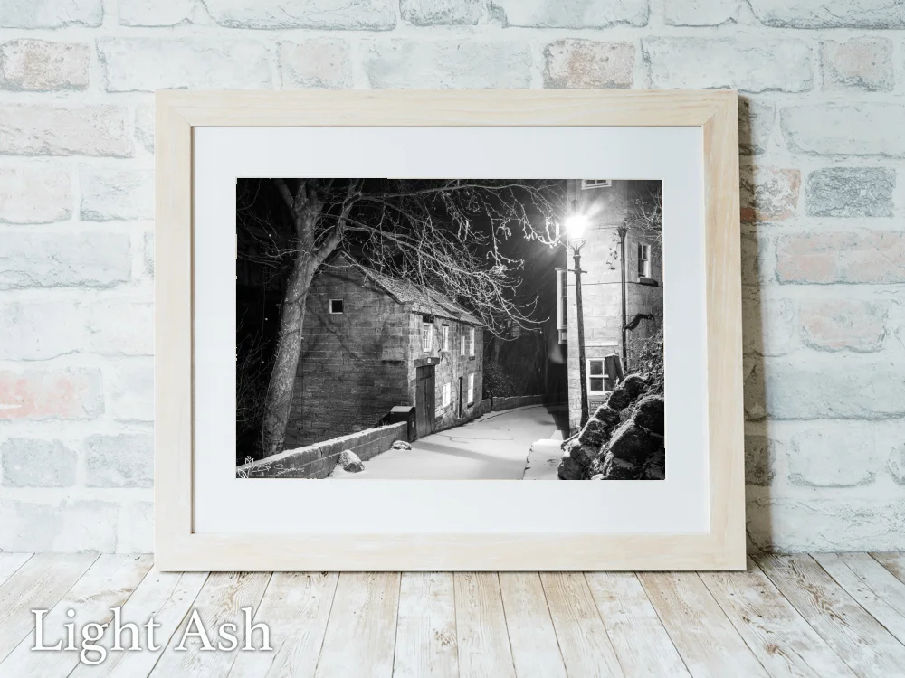 Snow Storm Black And White At Jim Bells Stile At Robin Hoods Bay 5 Snow Storm Black And White At Jim Bells Stile At Robin Hoods Bay - Light-Ash-Landscape-Frame