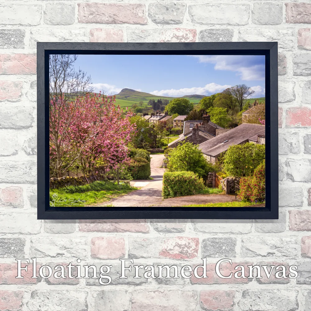 Stainforth Cottages in Spring Sunshine 3 Stainforth Cottages in Spring Sunshine - Landscape-Float-Frame-Canvas