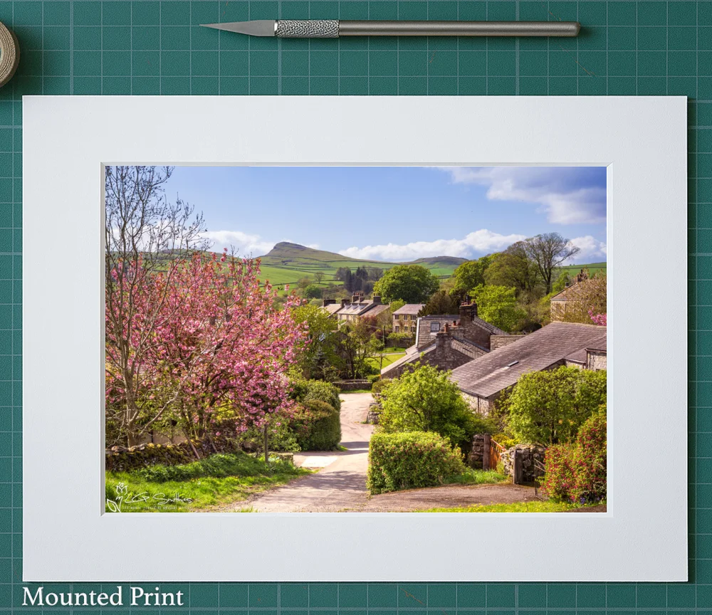 Stainforth Cottages in Spring Sunshine 2 Stainforth Cottages in Spring Sunshine - Landscape-Mounted-Print