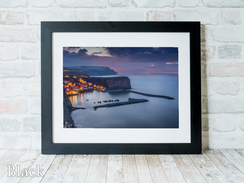 Staithes Harbour Night Time Black-Landscape-Frame Staithes Harbour Night Time - Black-Landscape-Frame