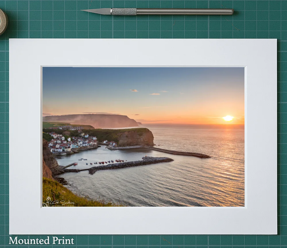 Staithes Harbour Sunset 2 Staithes Harbour Sunset - Landscape-Mounted-Print