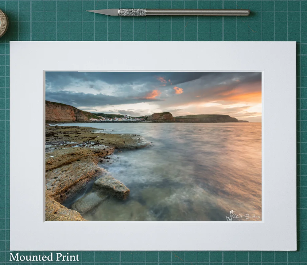 Staithes Low Tide Sunset 2 Staithes Low Tide Sunset - Landscape-Mounted-Print