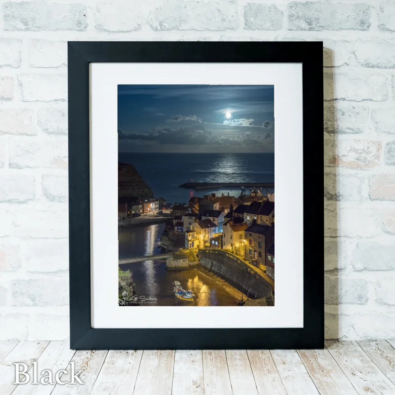 Staithes Moonrise 3 Staithes Moonrise - Black-Portrait-Frame