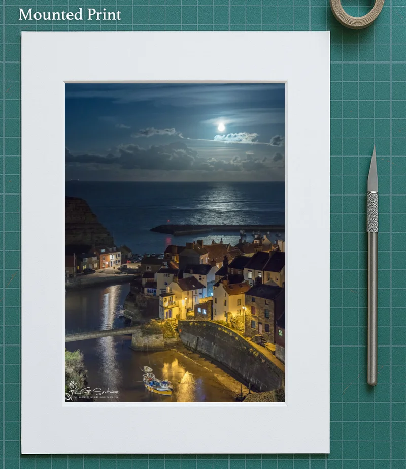 Staithes Moonrise 5 Staithes Moonrise - Mounted-Print-Portrait