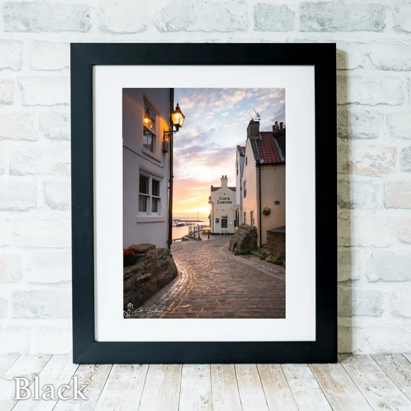 Staithes Sunrise By The Cod And Lobster 3 Staithes Sunrise By The Cod And Lobster - Black-Portrait-Frame