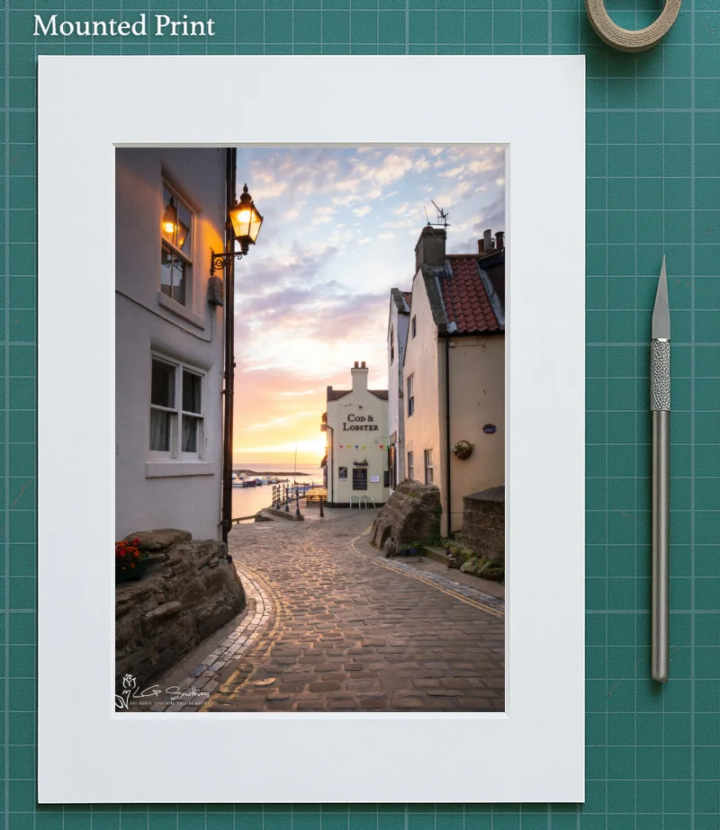 Staithes Sunrise By The Cod And Lobster 5 Staithes Sunrise By The Cod And Lobster - Mounted-Print-Portrait
