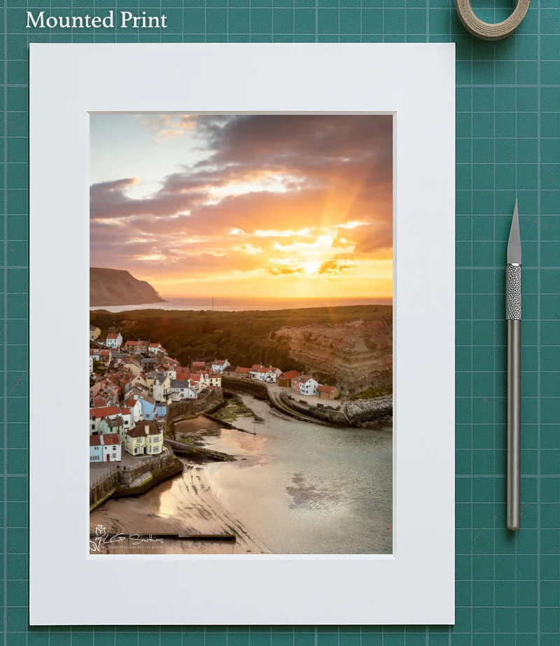 Staithes Village Sunset 5 Staithes Village Sunset - Mounted-Print-Portrait