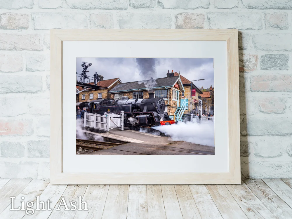 Steam Train At Grosmont Station Crossing Signal Box - Light-Ash-Landscape-Frame
