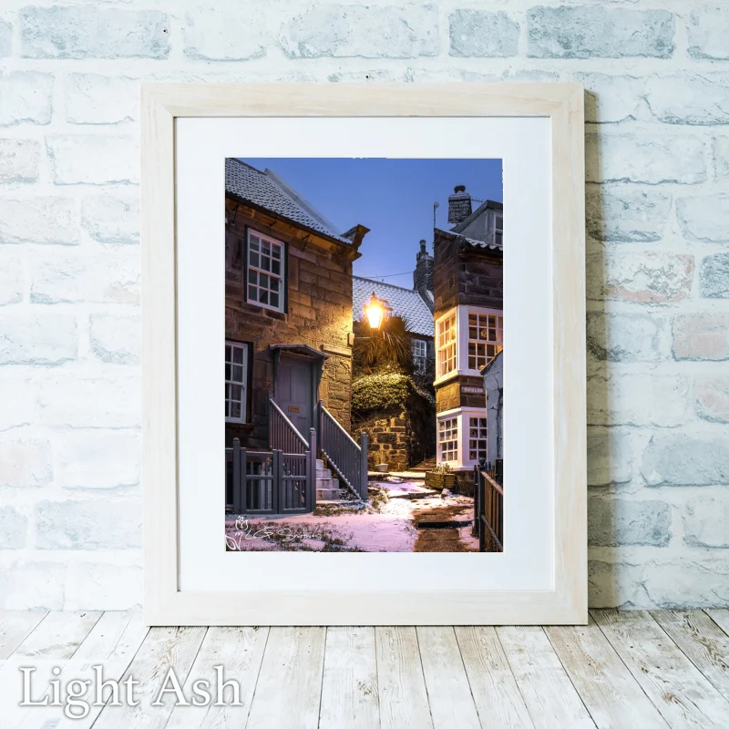 Sunny Place Cottages At Robin Hoods Bay In The Snow 2 Sunny Place Cottages At Robin Hoods Bay In The Snow - Light-Ash-Portrait-Frame