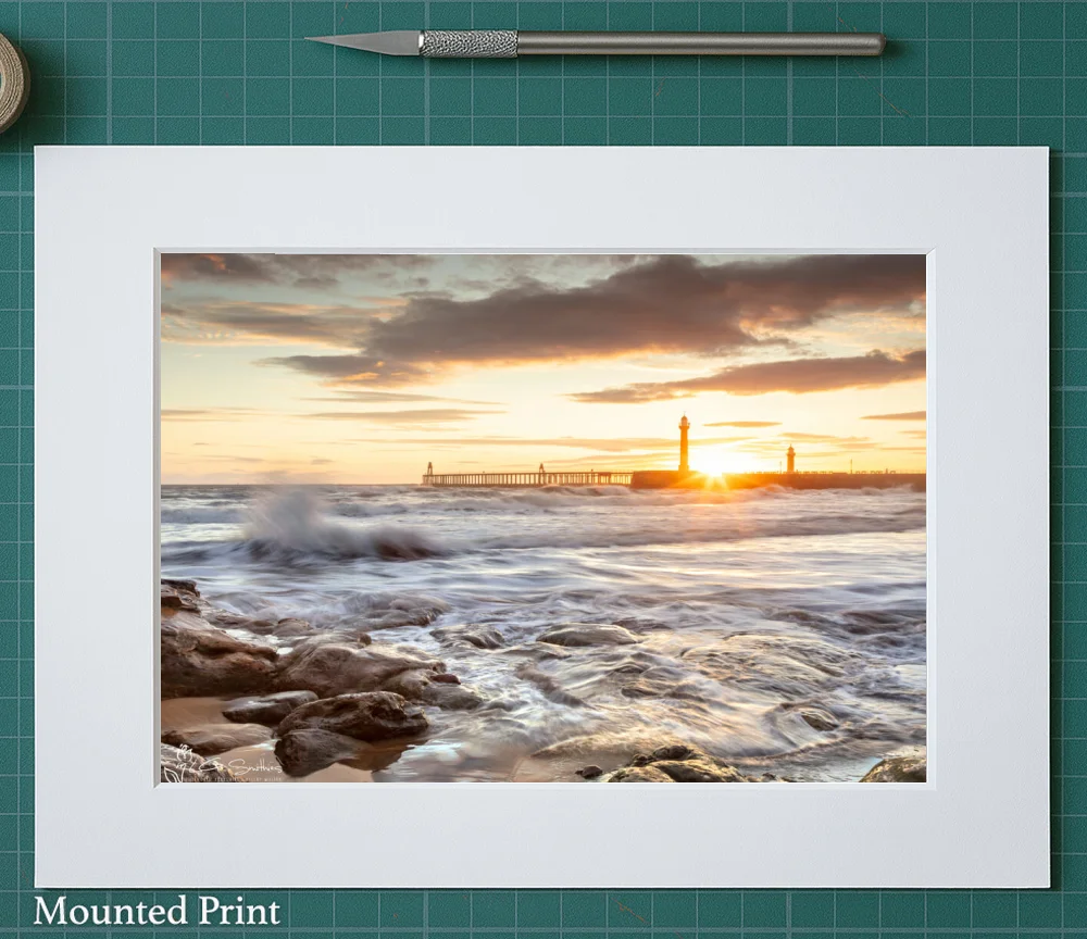 Sunrise On Whitby Beach 2 Sunrise On Whitby Beach - Landscape-Mounted-Print