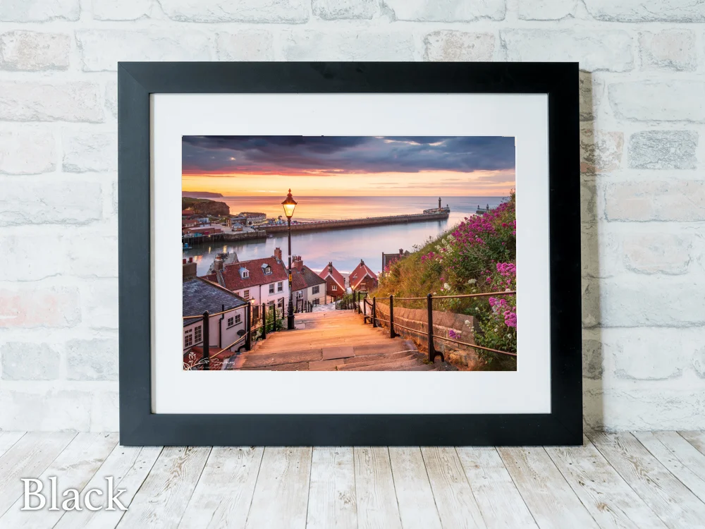 Sunset On Whitby's 199 Steps 6 Sunset On Whitby's 199 Steps - Black-Landscape-Frame