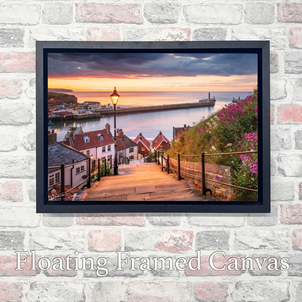 Sunset On Whitby's 199 Steps 3 Sunset On Whitby's 199 Steps - Landscape-Float-Frame-Canvas