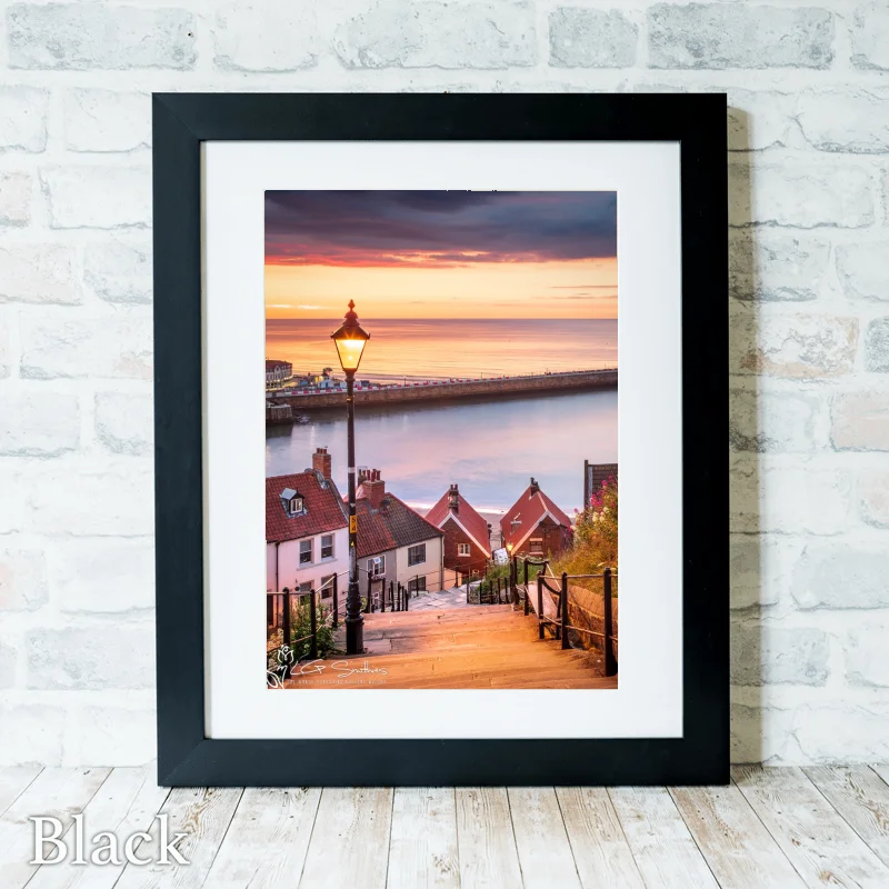 Sunset On Whitby's Steps 3 Sunset On Whitby's Steps - Black-Portrait-Frame