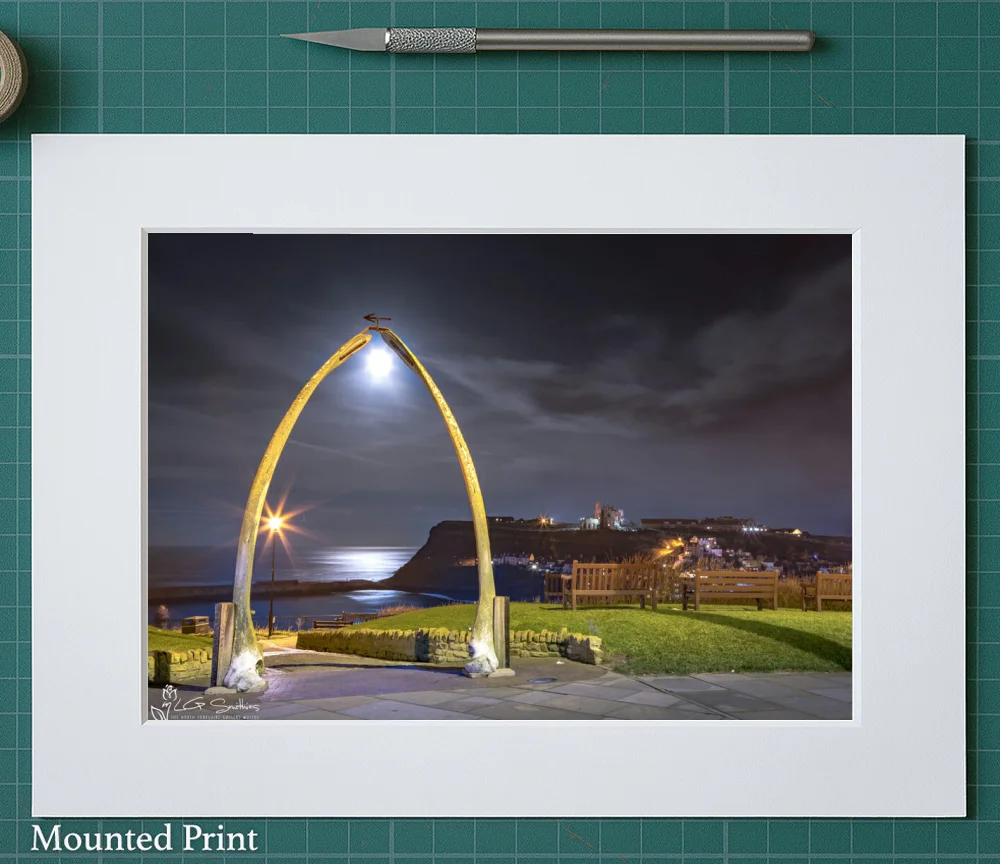Super Moonrise Through Whitby Whalebones 2 Super Moonrise Through Whitby Whalebones - Landscape-Mounted-Print