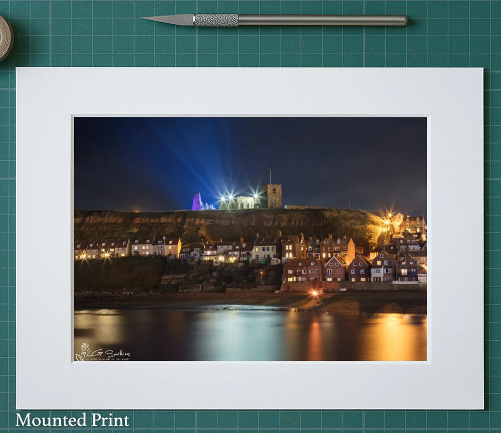 Tate Hill and Illuminated Whitby Abbey 2 Tate Hill and Illuminated Whitby Abbey - Landscape-Mounted-Print